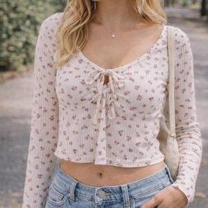 Aeropostale floral ribbed long sleeve tie front top 🌷 y2k soft girl